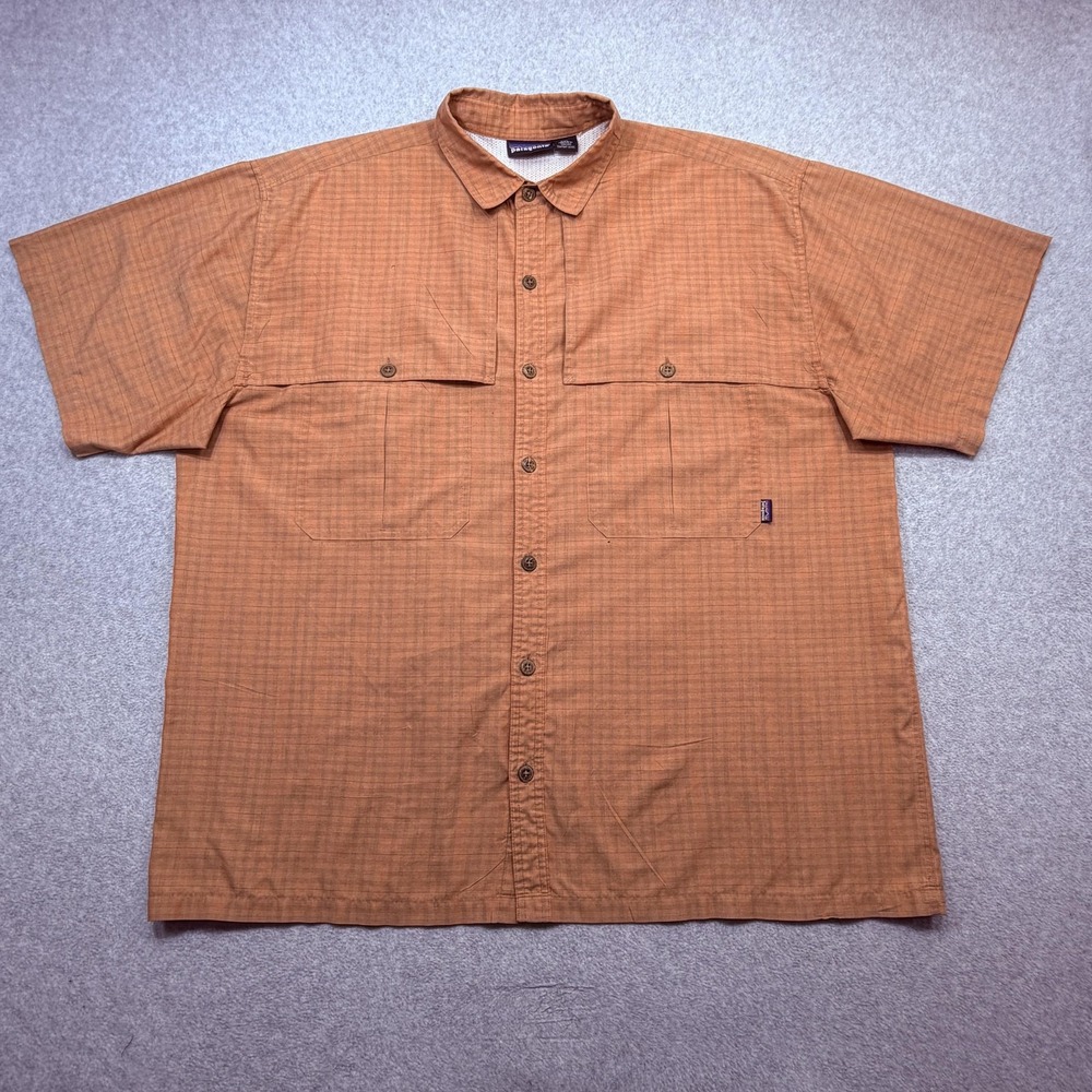 Vintage Patagonia Tropical Flats Shirt Mens XXL Orange Plaid Short Sleeve Vented